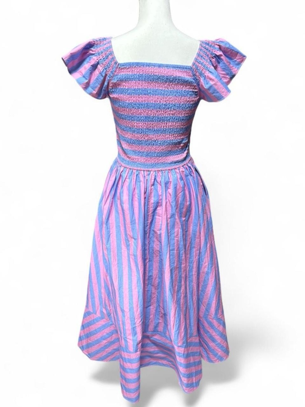 Ivy City Co Hattie Pink & Blue Striped Smocked Midi Dress Cottagecore Size S - Picture 4 of 6